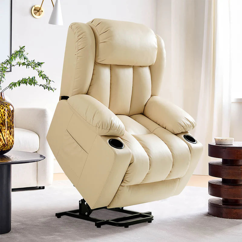 💥Clearance Sale🔥 Mcombo Electric lift Recliner sofa with massage and heating functions, 3 positions, 2 side pockets and cup holders, USB ports!
