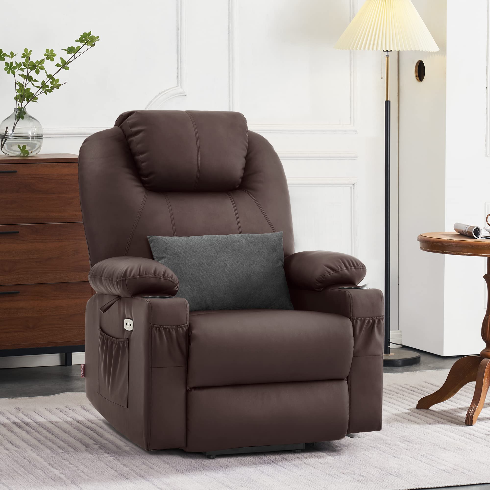 MCombo Large Lay Flat Dual Motor Power Lift Recliner Chair Sofa with Massage and Heat, USB Ports, Cup Holders, Extended Footrest！