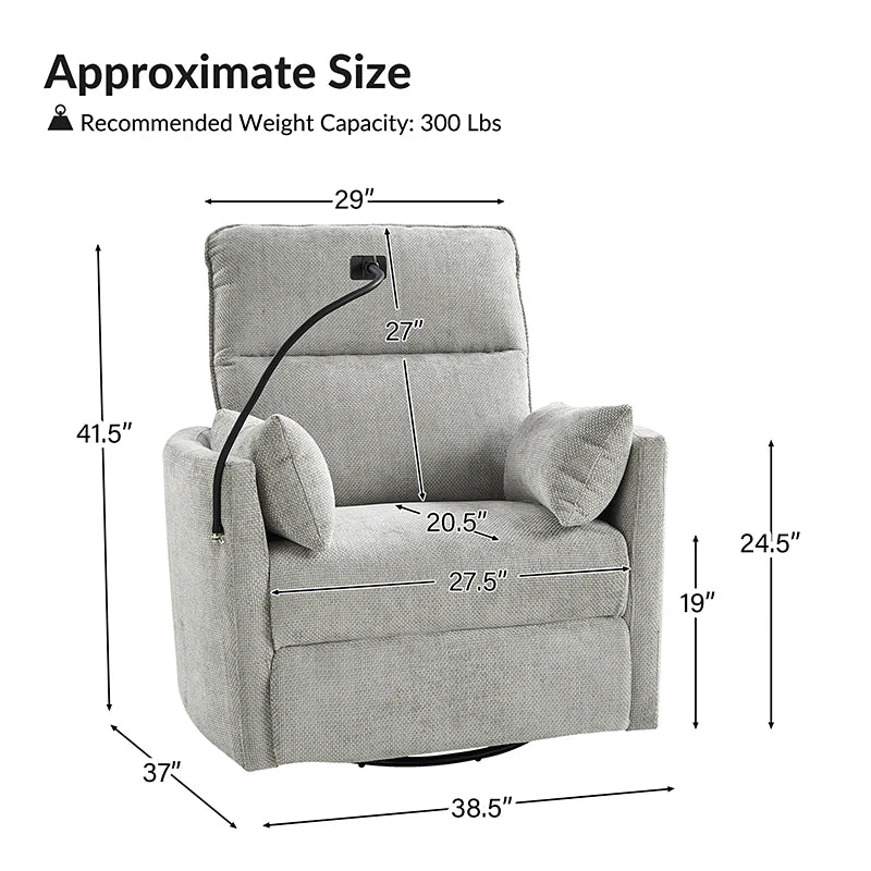 Arthur 38" Power Rocking Swivel Nursery Recliner with USB