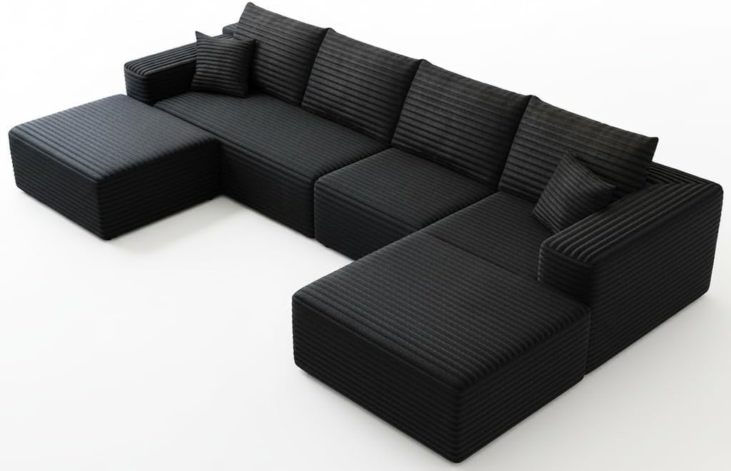 107.5" Cloud Modular Sectional Couch with 1 Ottoman,Modern Minimalist Upholstered Couches, Comfort U Shaped Sofa for Living Room,Deep Seat Corner Couch，No Assembly Required (Grey,Left Facing Chaise)