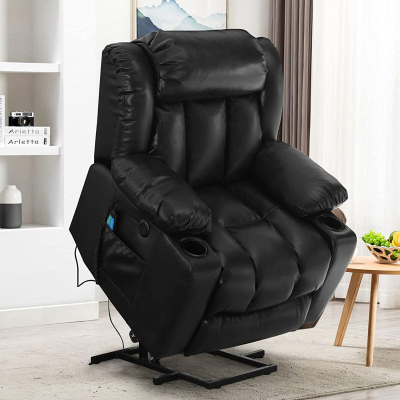 MCombo Large Lay Flat Dual Motor Power Lift Recliner Chair Sofa with Massage and Heat, USB Ports, Cup Holders, Extended Footrest！