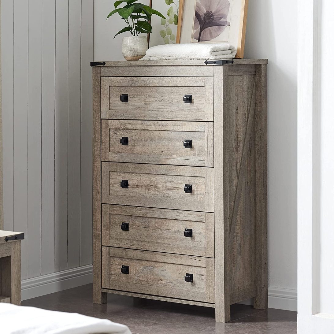 Farmhouse 5 Drawers Dresser Chests for Bedroom