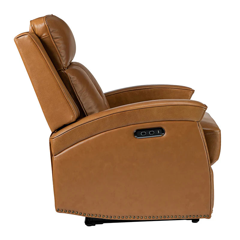 Stefan Genuine Leather Power Recliner with Nailhead Trim